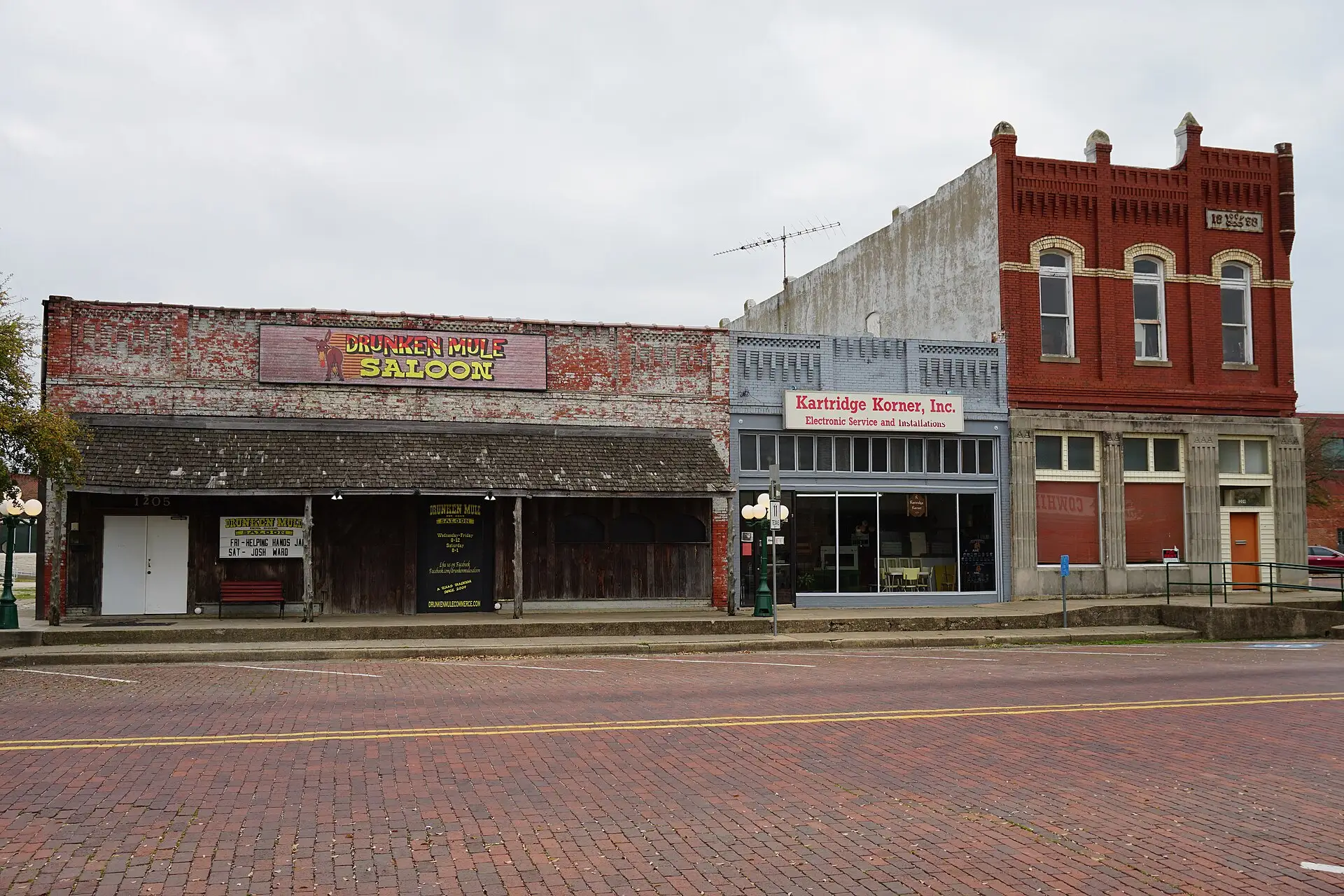 Brick storefronts on Main Street in Commerce, Texas