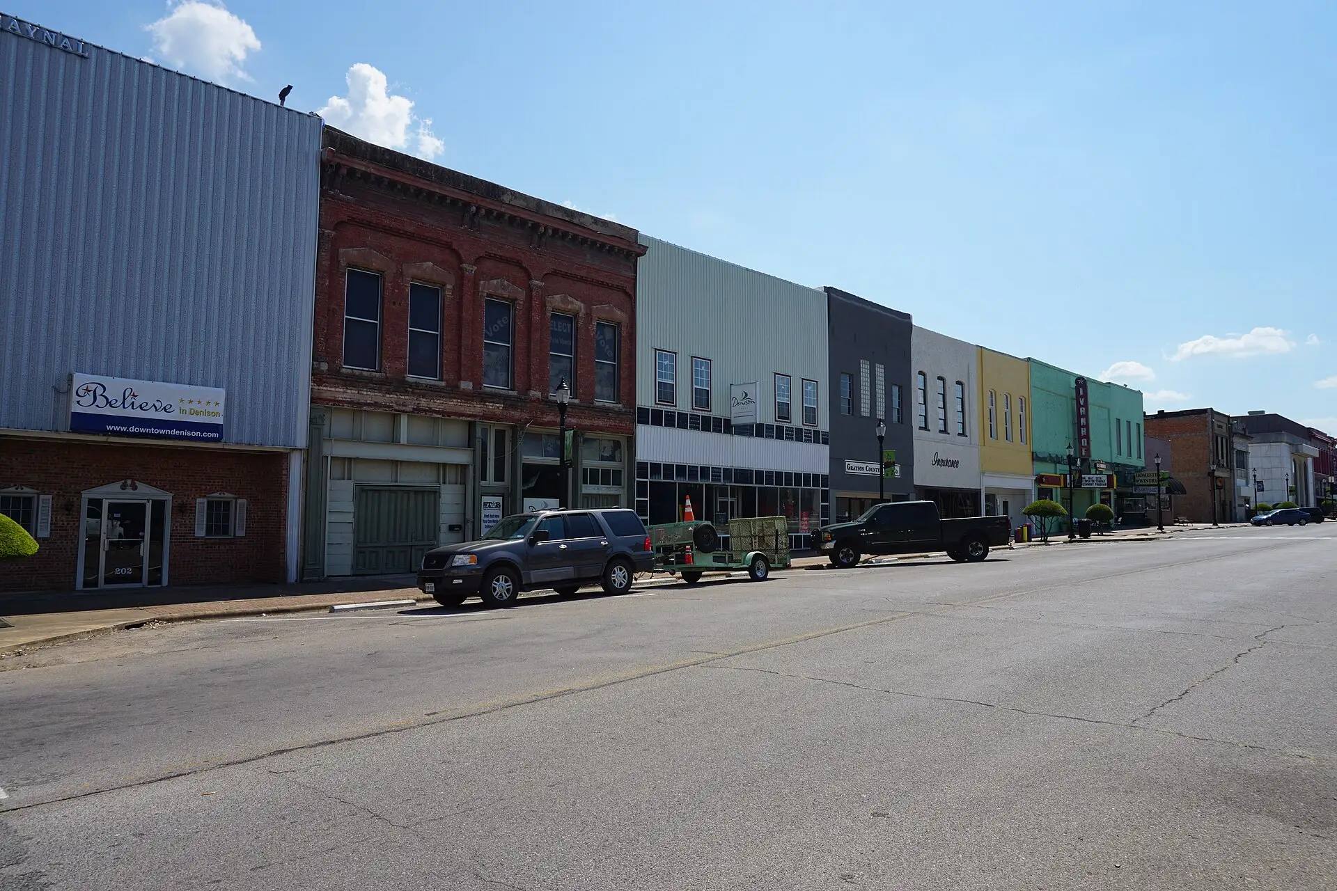 Storefronts along Main Street in Denison, Texas